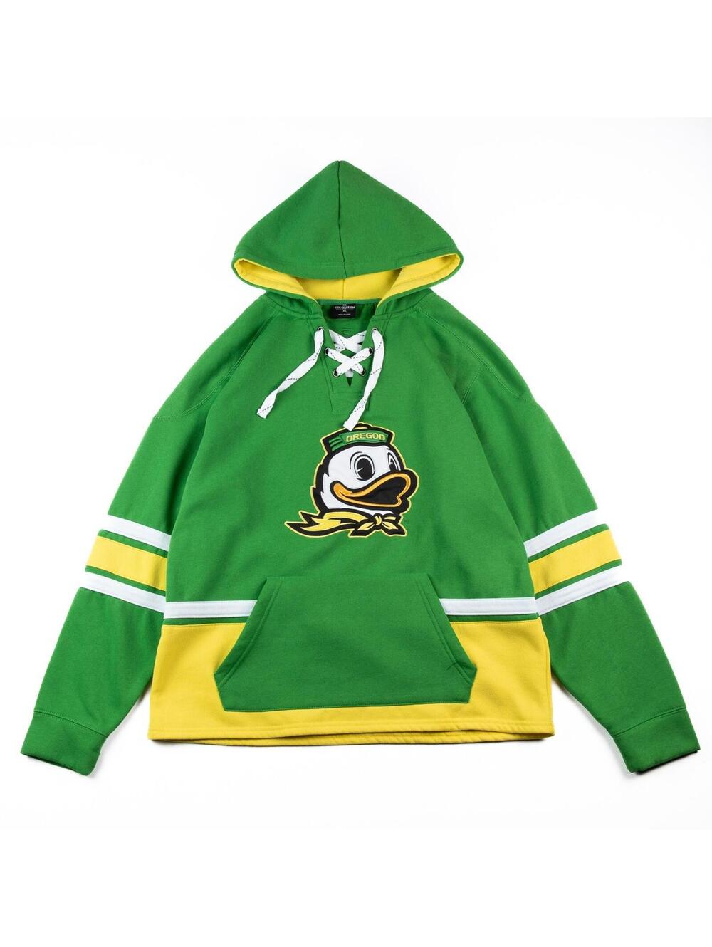 Oregon Ducks Hoodie Green Yellow Lace Up Pullover Colosseum Men’s XL NCAA